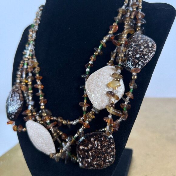 Vintage Layered Beaded Stone Necklace - Earthy Bohemian Fairy Grunge Jewelry - Picture 6 of 7